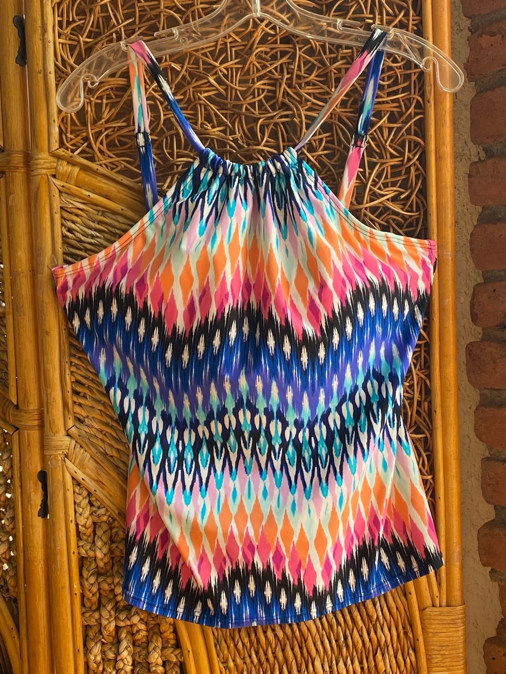 24th & Ocean Multicolor Halter Bikini Top in Blue, Pink, and Orange Size Large
